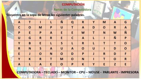 Partes de la computadora - Sopa de letras