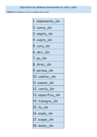 Ortografía terminaciones ción y sión