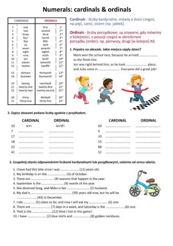 Numerals: cardinals and ordinals