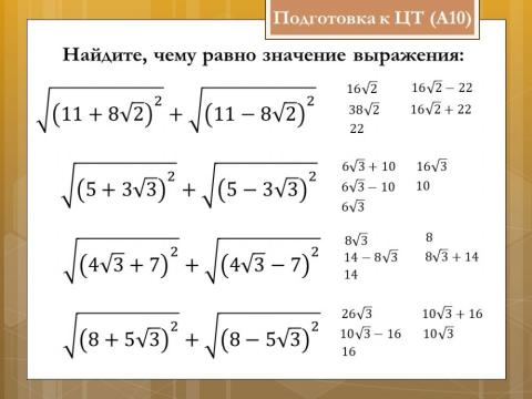 Квадратные корни ЦТ А10 1