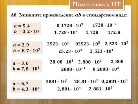 Стандартный вид числа ЦТ А8 2