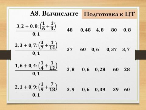 Десятичные дроби ЦТ-А8