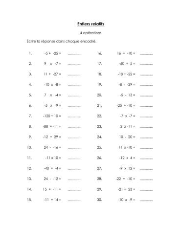 Les entiers relatifs