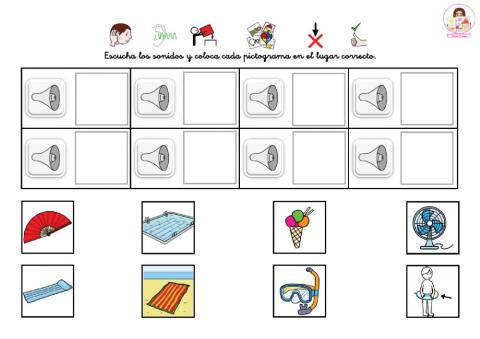 Escucha y coloca cada pictograma en el lugar correcto