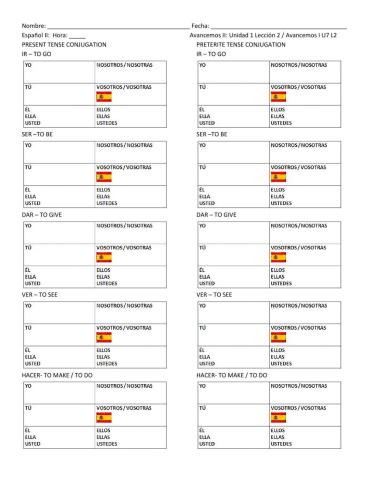 Present vs Preterite Irregular Verbs