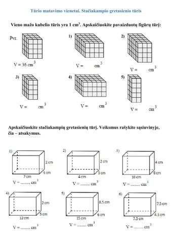 Stačiakampio gretasienio tūris. Tūrio matavimo vienetai