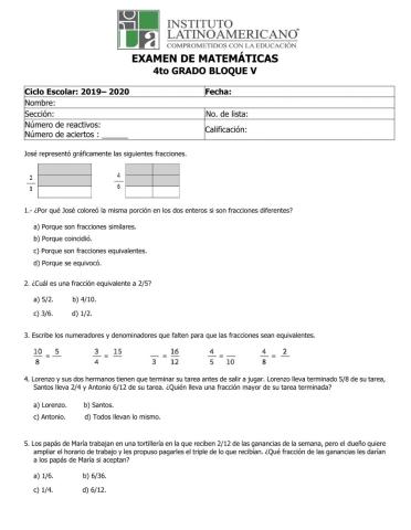 Cuarto examen matematicas bloque v