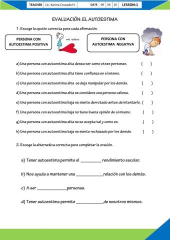 Evaluación sobre el autoestima