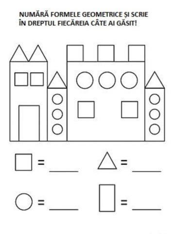 Numără formele geometrice și scrie cifra corespunzătoare!