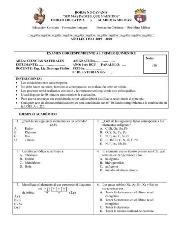 Taller de prueba de Quimica elemental