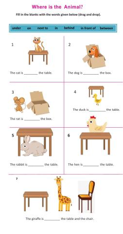 Prepositions of place (in, on, under, in front of, behind, next to, between)