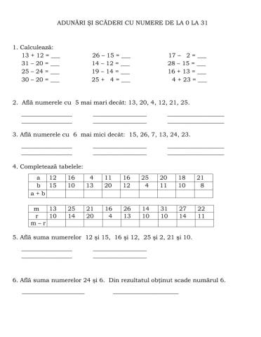 Adunari si scăderi 0-31