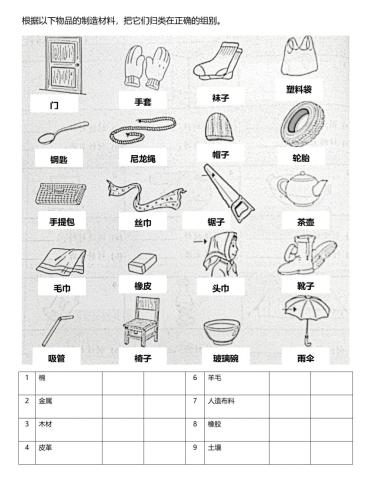 四年级科学 材料