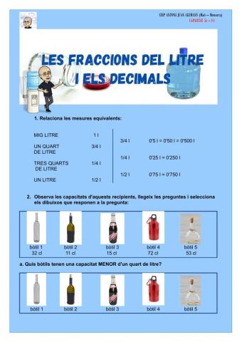 Les fraccions del litre i els decimals