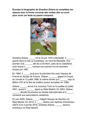 Passé composé - biographie: Zinedine Zidane