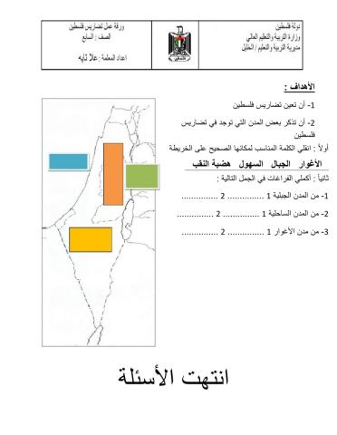 ورقة عمل عن تضاريس فلسطين