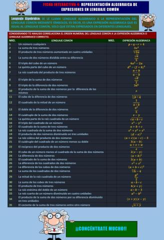 Representación algebraica de expresiones en lenguaje común