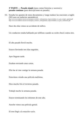 Review work 9 - Translation from Spanish (past simple & continuous))