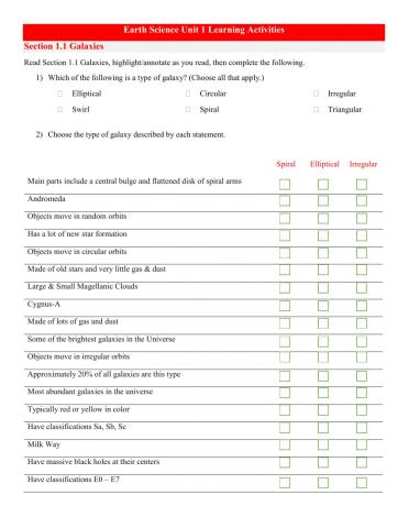 Earth Science Learning Activity 1.1