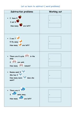 Subtraction word problems