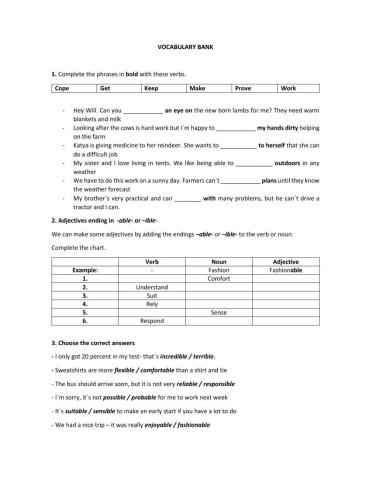 Vocabulary: phrases and adjectives