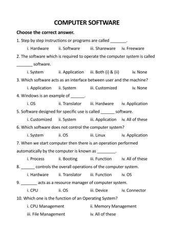 Computer Worksheet