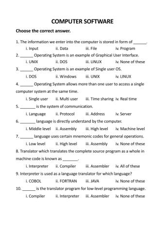 Computer Worksheet Part-2