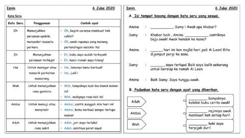 Latihan kata seru tahun 1