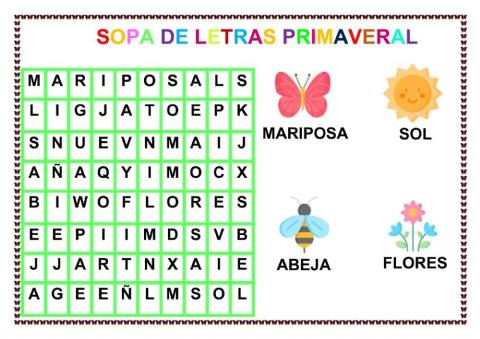 Sopa de letras primaveral