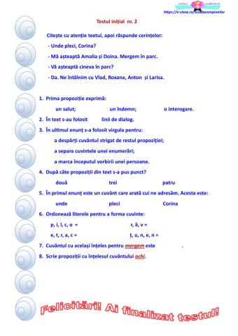 Testul inițial nr. 2