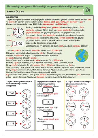 Matematiği Seviyoruz 24  Zaman Ölçma