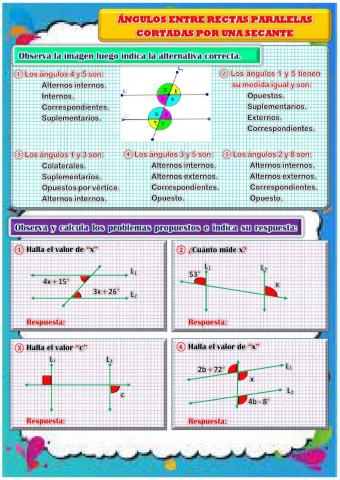 Ángulos entre rectas paralelas cortadas por una secante