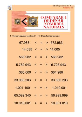 Numeració: comparar i ordenar nombres naturals