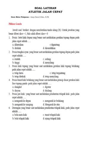 Soal latihan atletik jalan cepat