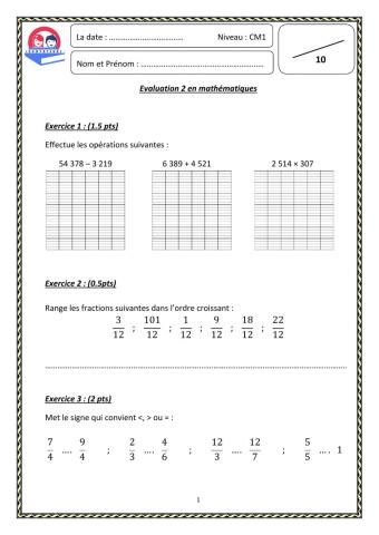 Evaluation ( Maths ) CM1