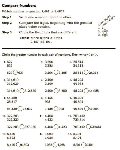 Grade 4 comparing numbers