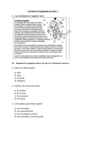 Comprensión de Lectura - Mona Loquilla