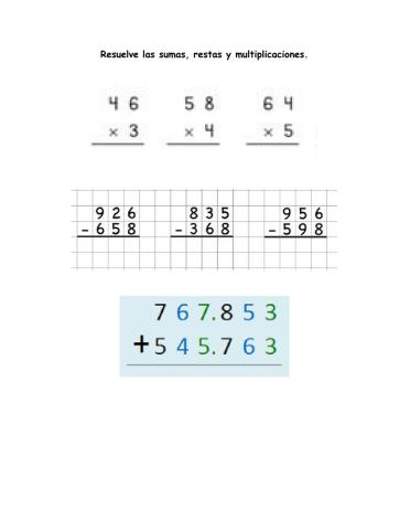 Sumas, restas y multiplicacion