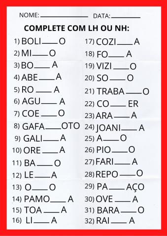 Ortografia lh e nh