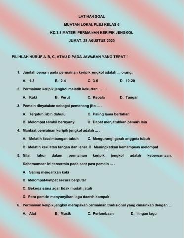 Latihan soal PLBJ KD 3.8 PB7