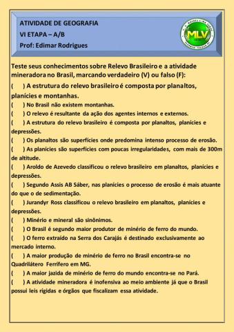 Atividade sobre relevo e mineração no brasil