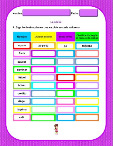 La sílaba según número de sílabas y silaba atona