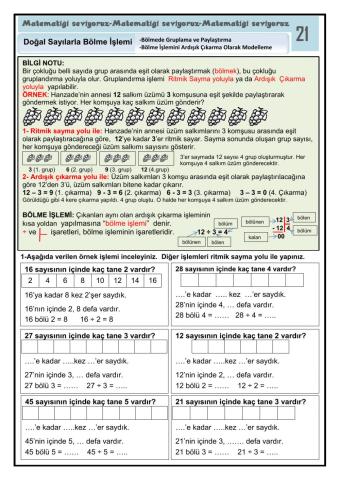 Matematiği Seviyoruz 21  Doğal Sayılarla Bölme İşlemi