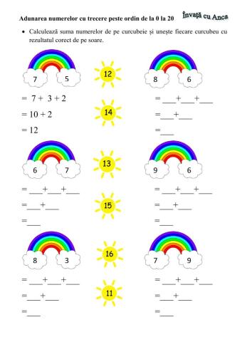Adunarea numerelor de la 0 la 20 cu trecere peste ordin (Curcubeul)
