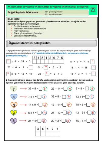 Matematiği Seviyoruz 22  Doğal Sayılarla Dört İşlem