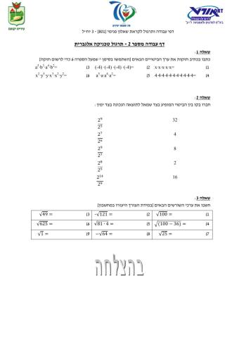 טכניקה אלגברית - דף מספר 2