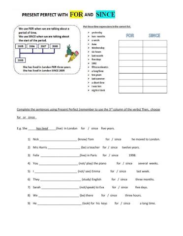 Present perfect with for and since