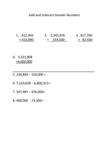 Add and Subtract Greater Numbers