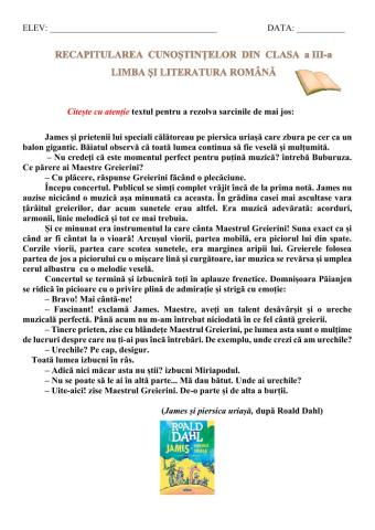 RECAPITULAREA CUNOȘTINȚELOR DIN CLASA a III-a : LIMBA ȘI LITERATURA ROMÂNĂ