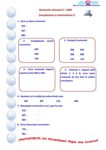 Numerele naturale de la 0 la 1000